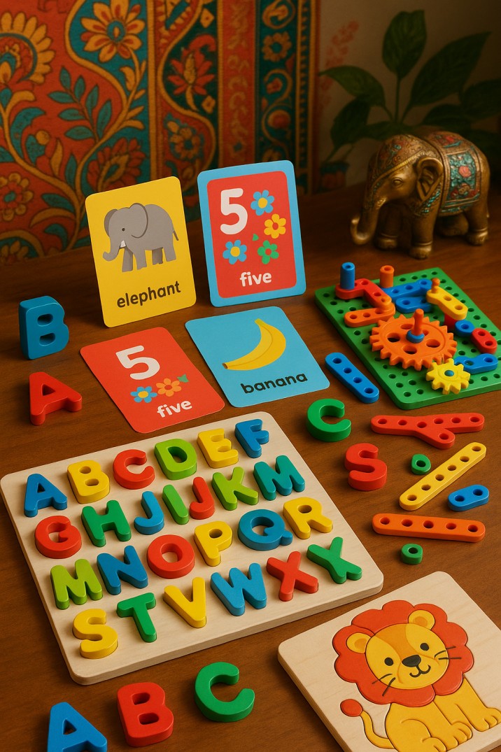 Educational toys for Indian kids on play table